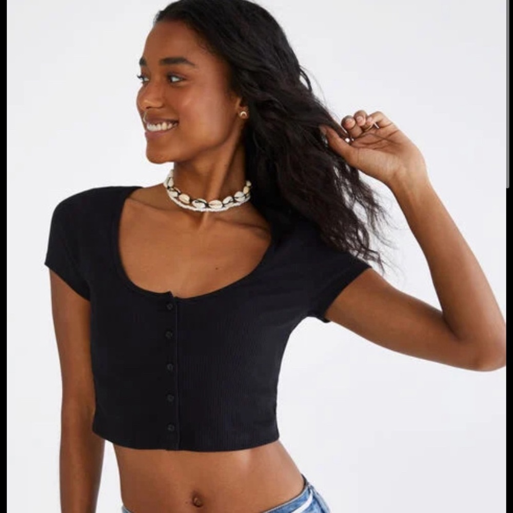 Aeropostale XS Black Buttoned Scoop-Neck Cardigan Tee